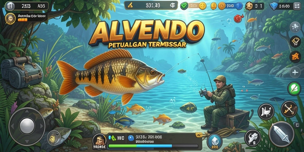 Screenshot gameplay ALVENDO menampilkan suasana memancing yang menegangkan.