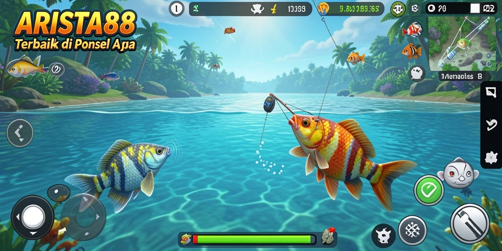 Screenshot gameplay ARISTA88 menampilkan momen pemancingan yang mendebarkan.