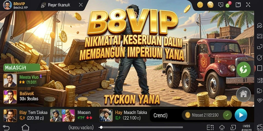 Tampilan gameplay <strong>B8VIP</strong> dengan elemen manajemen Tycoon yang menarik.
