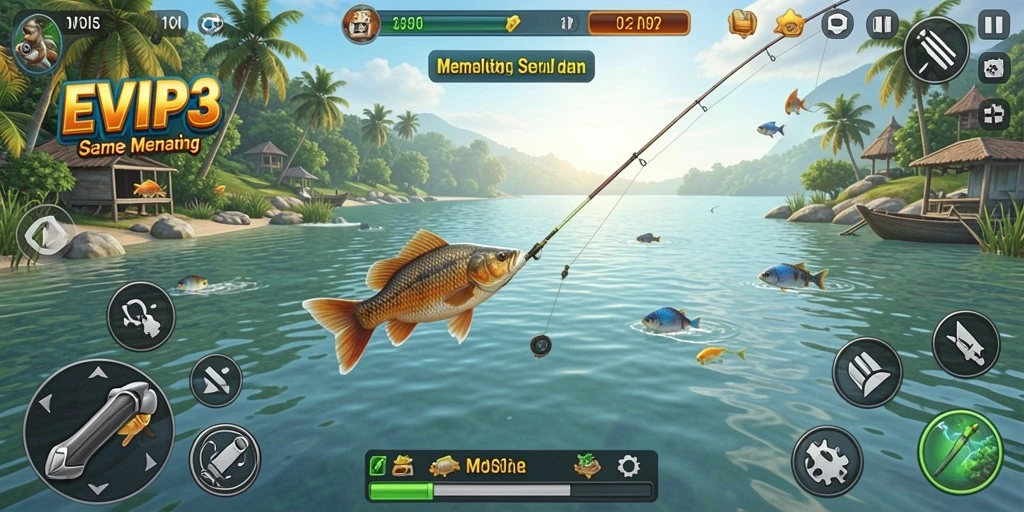 Screenshot gameplay EVIP3 dengan pengalaman memancing yang menakjubkan.