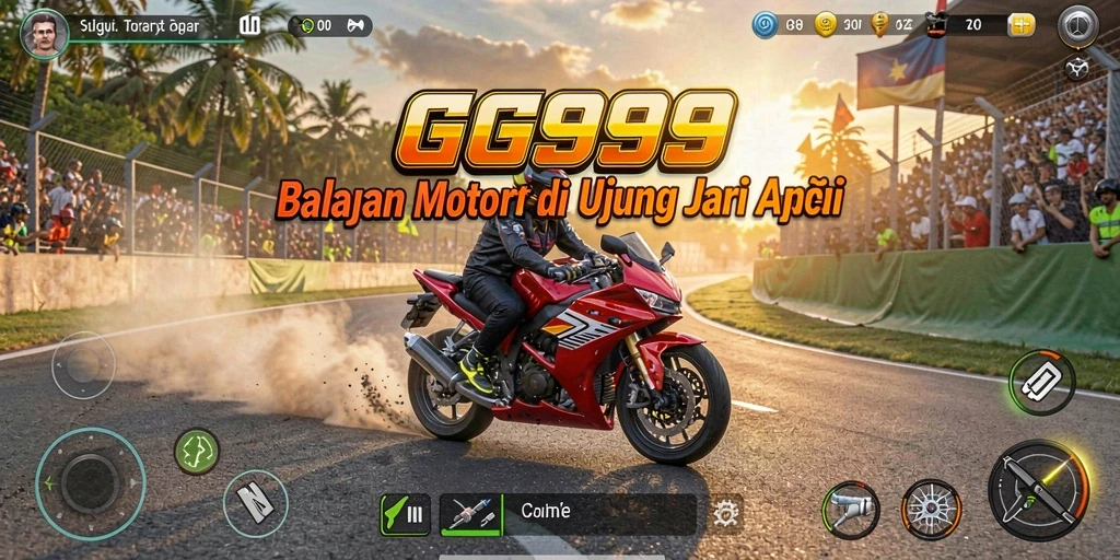Screenshot gameplay GG999 menampilkan aksi balapan motor yang mendebarkan.