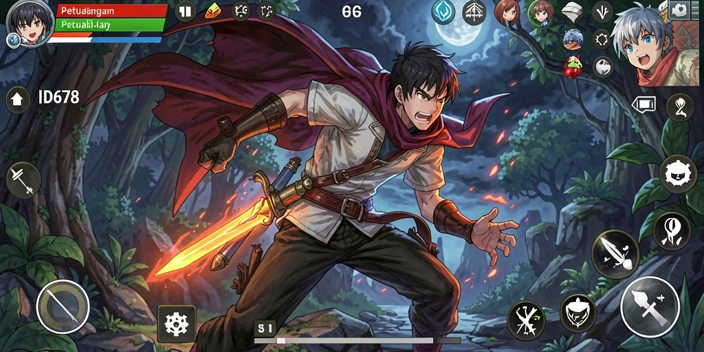Screenshot gameplay ID678 yang menampilkan karakter anime dalam aksi.