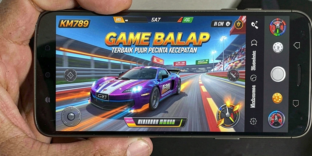 Tampilan gameplay KM789 yang mendebarkan saat berkompetisi di trek balap.