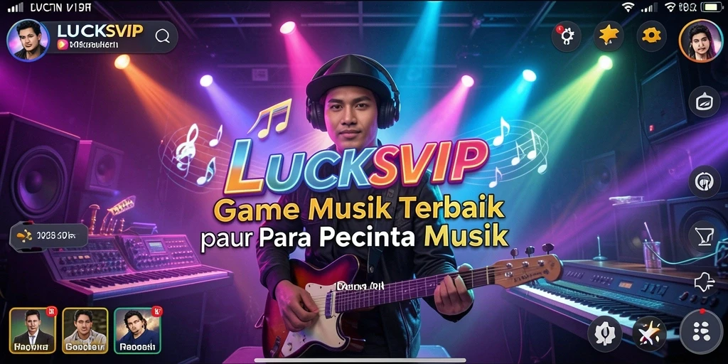 Tangkapan layar utama LUCKSVIP menampilkan gameplay musik yang seru.