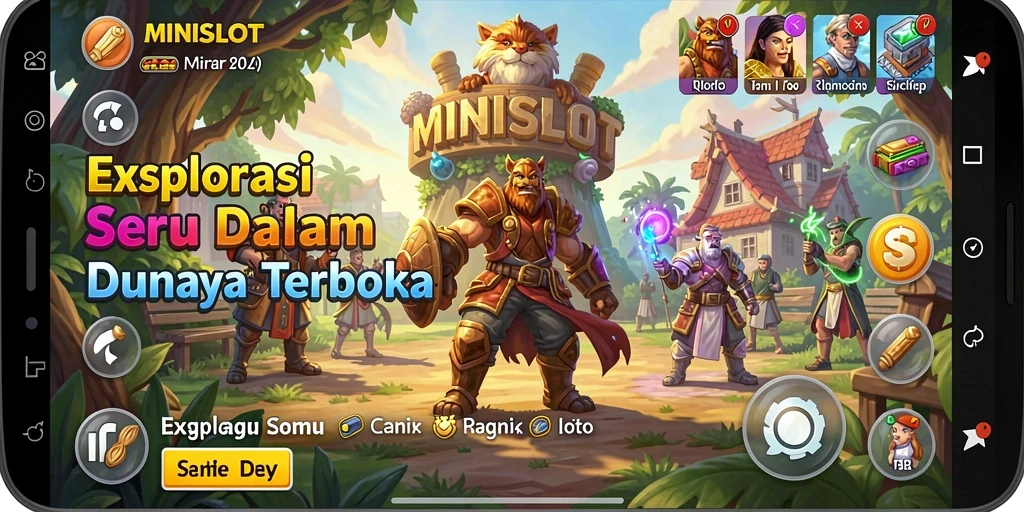 Tangkapan layar gameplay <strong>MINISLOT</strong> menunjukkan petualangan seru di dunia terbuka.