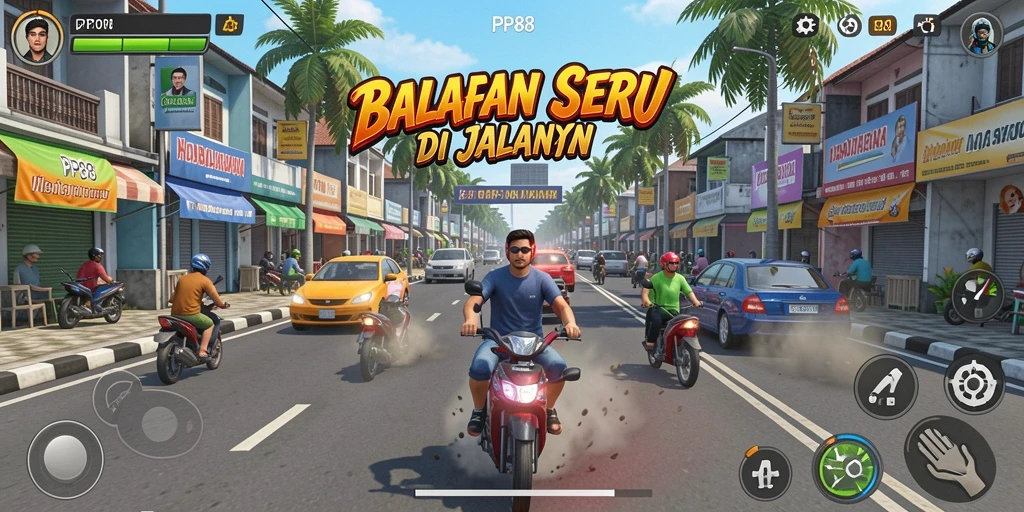Screenshot gameplay PP88 dengan aksi balapan menegangkan.