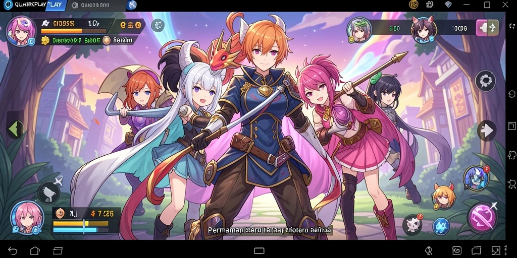 Screenshot gameplay dari QUARKPLAY menampilkan pertarungan seru dengan karakter anime.