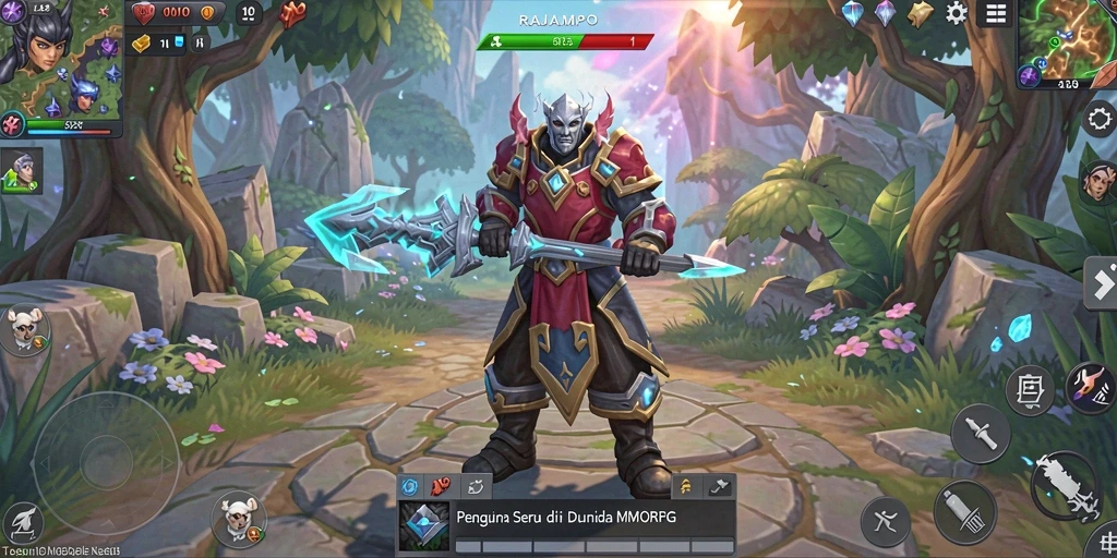 Tampilan gameplay seru RAJAMPO menunjukkan pertarungan antar karakter.
