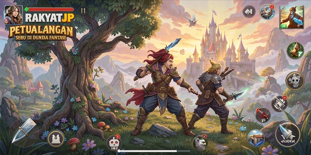 Screenshot gameplay RAKYATJP menunjukkan petualangan seru di dunia fantasi.