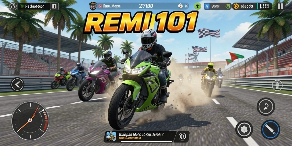 Gameplay seru dengan balapan motor yang mendebarkan.