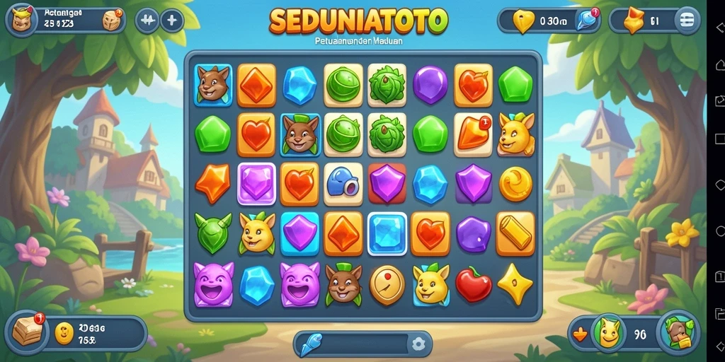 Tangkapan layar gameplay SEDUNIATOTO yang menampilkan aksi Match-3 yang mendebarkan.
