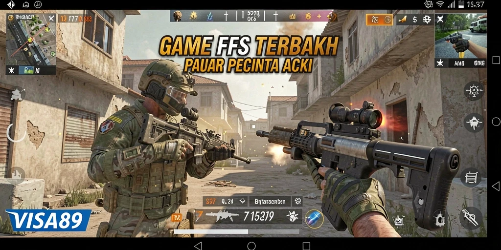 Screenshot utama VISA89 menunjukkan gameplay FPS yang seru dan mendebarkan.