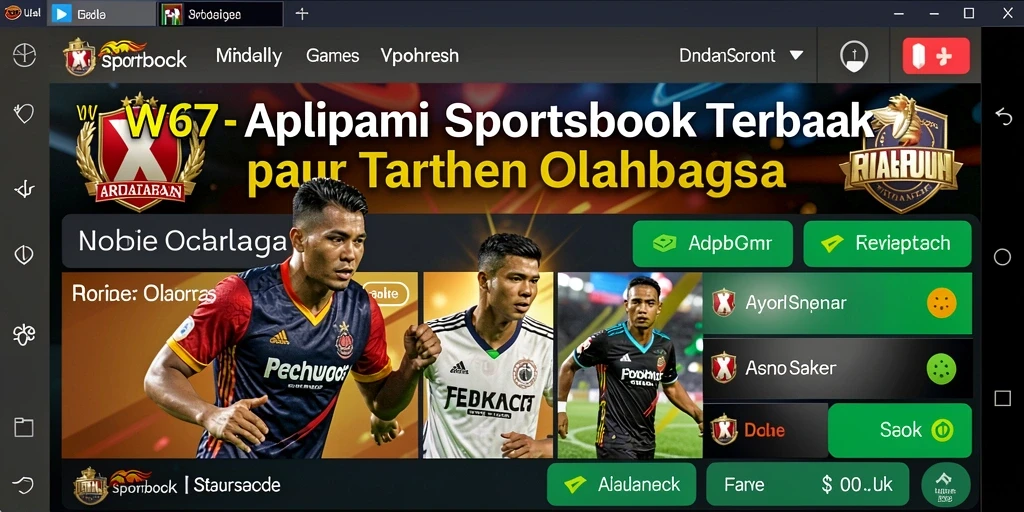Tampilan utama W67 menunjukkan fitur taruhan olahraga yang menarik.